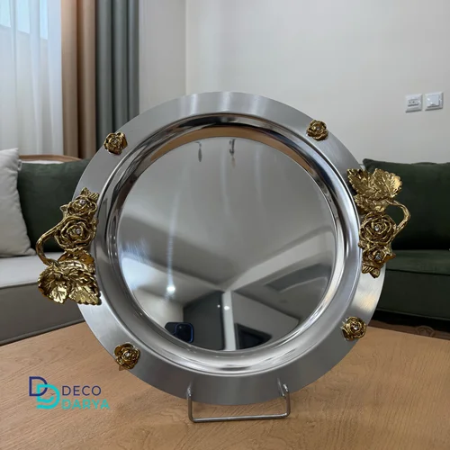 سینی گرد رز دسته طلایی