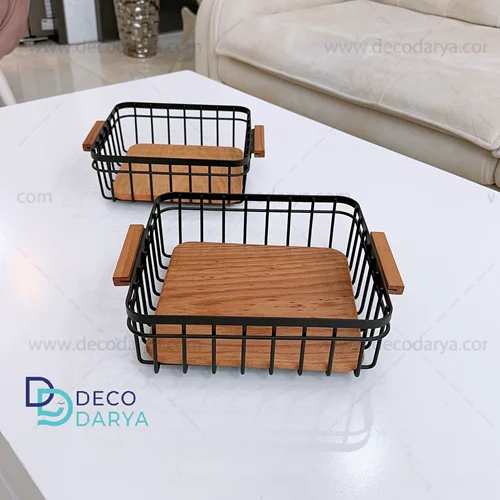 ظرف مربعی چوب و فلز