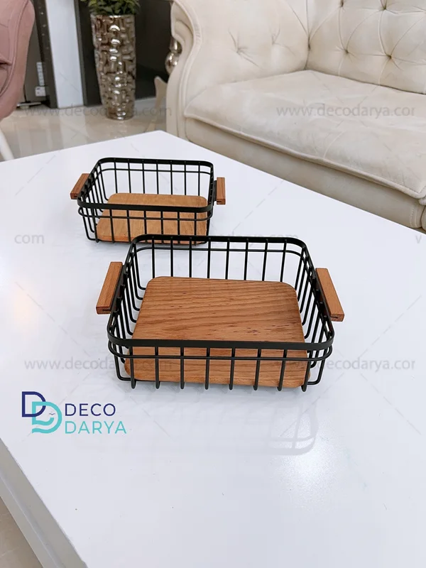 ظرف مربعی چوب و فلز