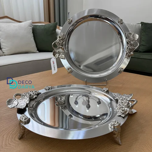 سینی گرد رز نقره ای
