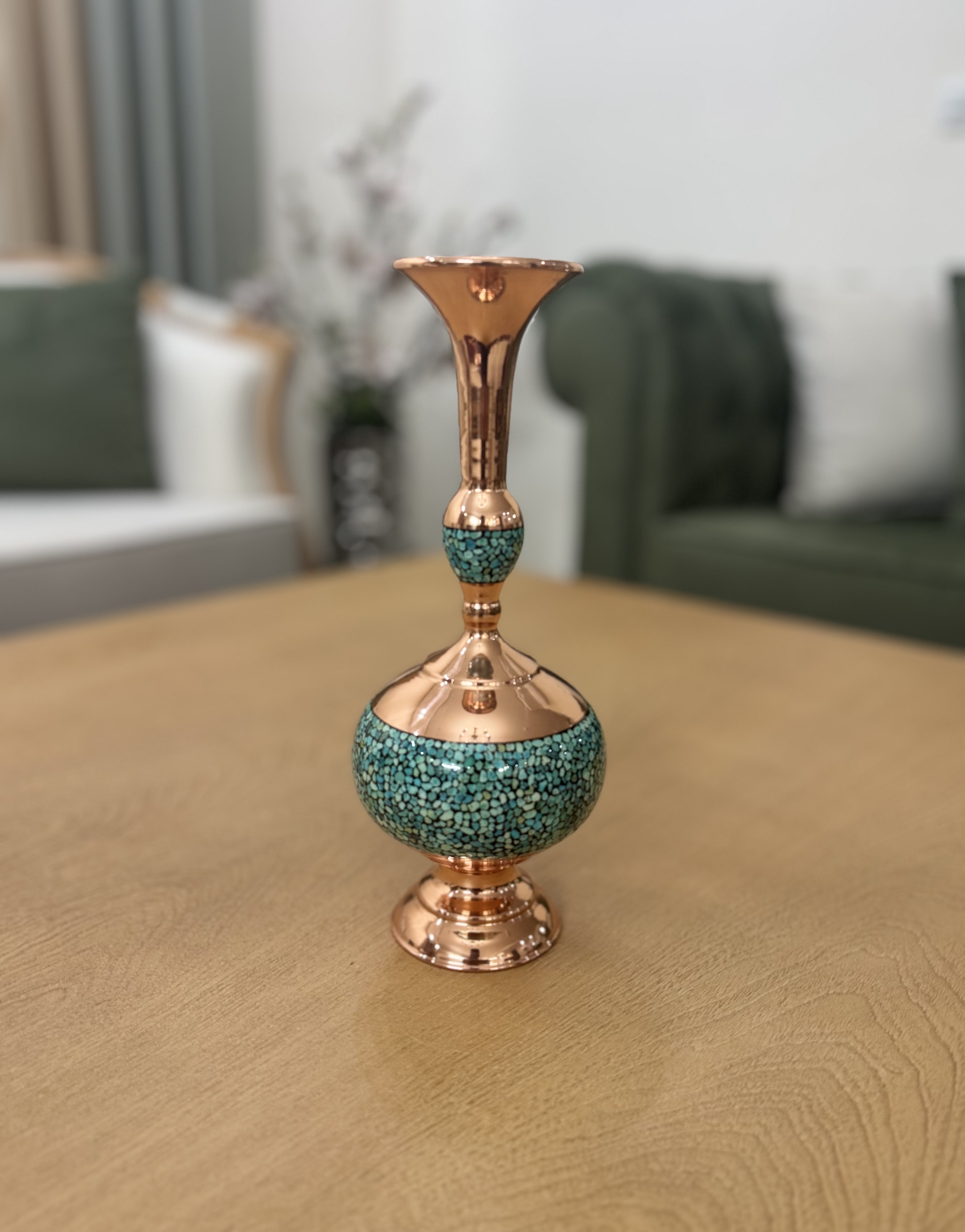 گلدان تنه گرد 30 مس و فیروزه